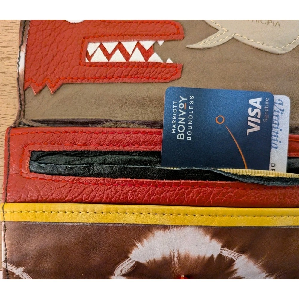 Taytu Ethiopia Brown Tie Dye Leather Monster Clutch Wallet Bead Closure - Picture 5 of 12